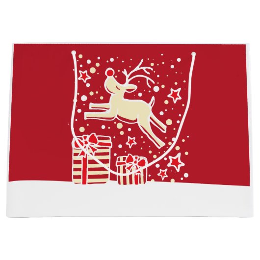 クリスマスのトナカイがギフトを巡る抱き枕 ラージペーパーバッグ