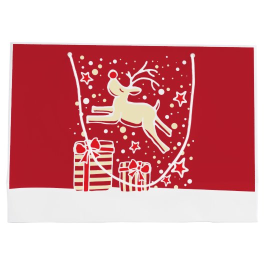 クリスマスのトナカイがギフトを巡る抱き枕 ラージペーパーバッグ (裏面)