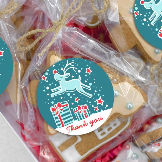 クリスマスのトナカイが感謝していステッカーをジャンプ ラウンドシール