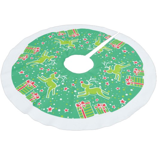 クリスマスのトナカイが贈り物の木のスカートの上で跳ねる ブラッシュドポリエステルツリースカート (アングル)