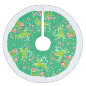 クリスマスのトナカイが贈り物の木のスカートの上で跳ねる ブラッシュドポリエステルツリースカート (正面)