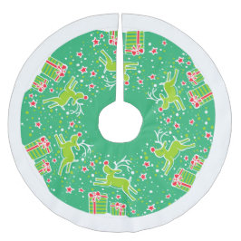 クリスマスのトナカイが贈り物の木のスカートの上で跳ねる ブラッシュドポリエステルツリースカート