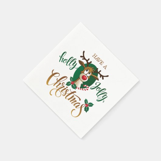 クリスマスのトナカイすてきを持っている |休日 スタンダードカクテルナプキン (角)