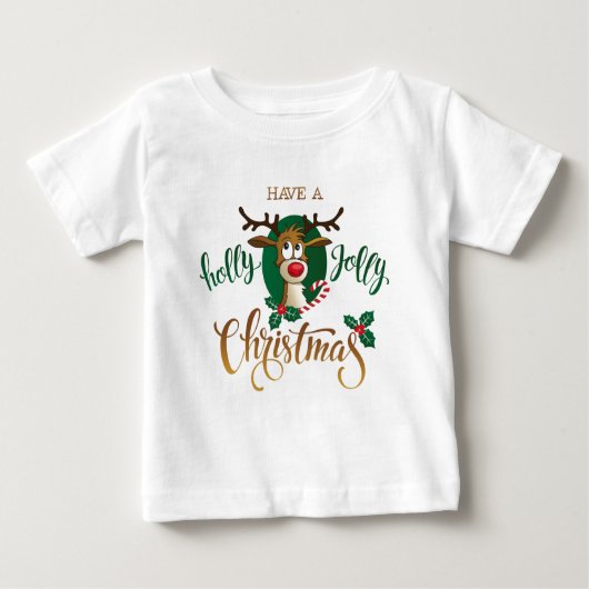 クリスマスのトナカイすてきを持っている |休日 ベビーTシャツ (正面)