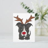 クリスマスのトナカイとしておもしろいな灰色のピットブル犬 シーズンポストカード (スタンド正面)