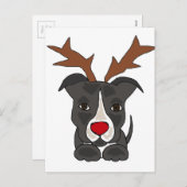 クリスマスのトナカイとしておもしろいな灰色のピットブル犬 シーズンポストカード (正面/裏面)