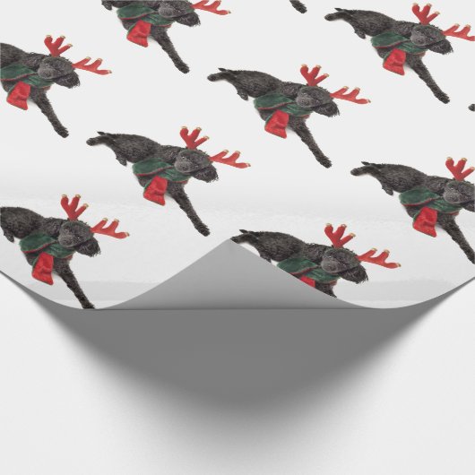 クリスマスのトナカイとして服を着る黒いトイプードル犬 ラッピングペーパー (角)