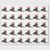 クリスマスのトナカイとして服を着る黒いトイプードル犬 ラッピングペーパー (フラット)