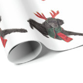 クリスマスのトナカイとして服を着る黒いトイプードル犬 ラッピングペーパー (ロールコーナー)