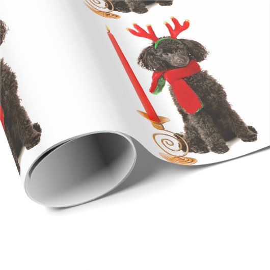 クリスマスのトナカイとして服を着る黒いトイプードル犬 ラッピングペーパー (ロールコーナー)
