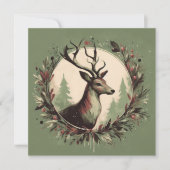 クリスマスのトナカイとホリデーシーズンの花輪 シーズンカード (正面)