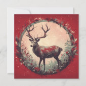 クリスマスのトナカイとホリデーシーズンの花輪 シーズンカード (正面)