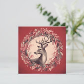 クリスマスのトナカイとホリデーシーズンの花輪 シーズンカード (スタンド正面)