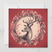 クリスマスのトナカイとホリデーシーズンの花輪 シーズンカード (正面)