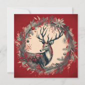 クリスマスのトナカイとホリデーリース シーズンカード (正面)