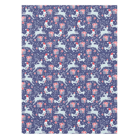 クリスマスのトナカイと歌う鳥のテーブルクロス テーブルクロス (正面)