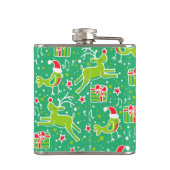 クリスマスのトナカイと歌う鳥の緑のフラスコ フラスク (裏面)