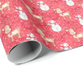 クリスマスのトナカイと雪だるまパターン – 赤 ラッピングペーパー (ロールコーナー)