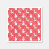 クリスマスのトナカイと雪だるま – 赤 スタンダードカクテルナプキン (正面)