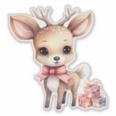 クリスマスのトナカイにプレゼント シール (正面)