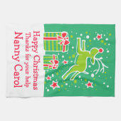 クリスマスのトナカイにメッセージキッチンタオルを追加 キッチンタオル (横)