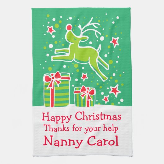 クリスマスのトナカイにメッセージキッチンタオルを追加 キッチンタオル (縦)