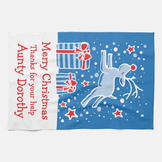 クリスマスのトナカイにメッセージキッチンタオルを追加 キッチンタオル (横)