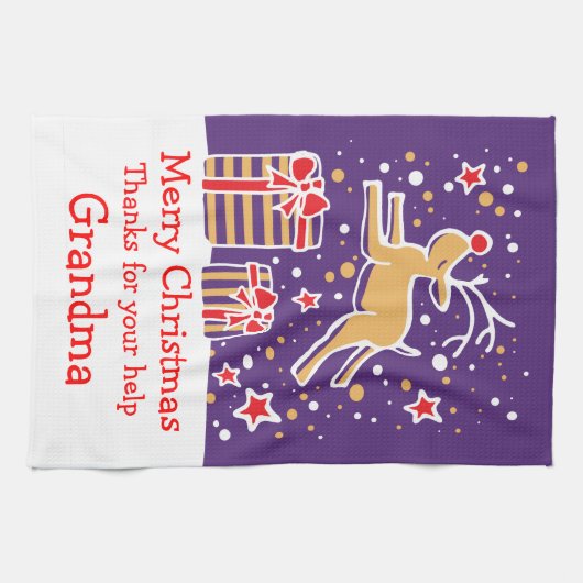 クリスマスのトナカイにメッセージキッチンタオルを追加 キッチンタオル (横)