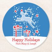 クリスマスのトナカイのアート紙コースター ラウンドペーパーコースター (正面)