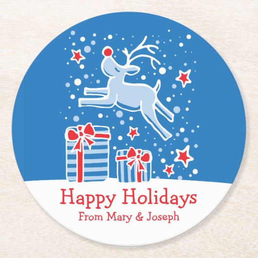 クリスマスのトナカイのアート紙コースター ラウンドペーパーコースター (正面)