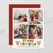 クリスマスのトナカイのスクリプトファミリーフォトコラージュ シーズンカード (正面/裏面)