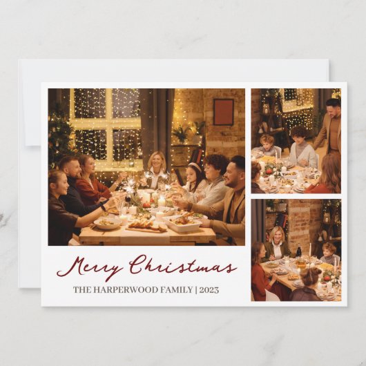 クリスマスのトナカイのスクリプトファミリーフォトコラージュ シーズンカード (正面)