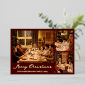 クリスマスのトナカイのスクリプトファミリーフォトコラージュ 箔シーズンカード (立ち正面)