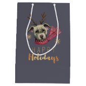 クリスマスのトナカイのピット・ブルおもしろいな犬 ミディアムペーパーバッグ (裏面)