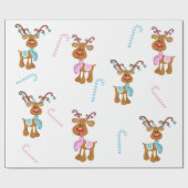 クリスマスのトナカイのピンクの青の性別を表示パーティー ラッピングペーパー (フラット)