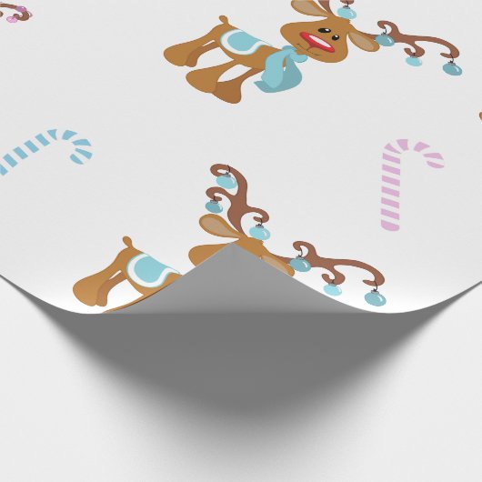 クリスマスのトナカイのピンクの青の性別を表示パーティー ラッピングペーパー (角)