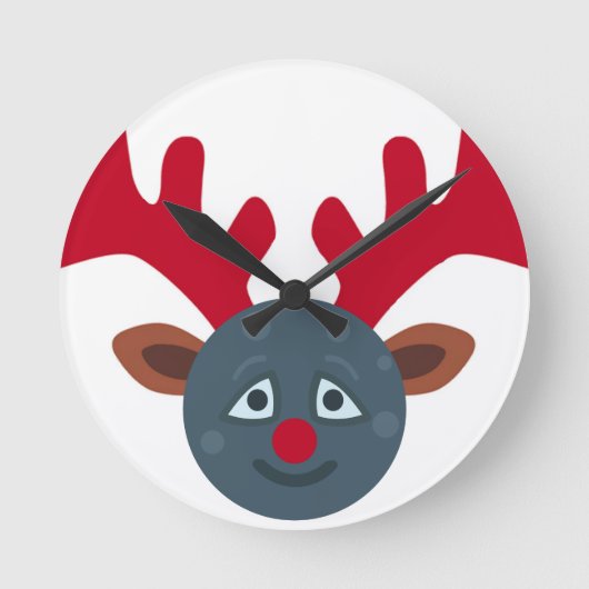 クリスマスのトナカイのムーン絵文字 ラウンド壁時計 (正面)