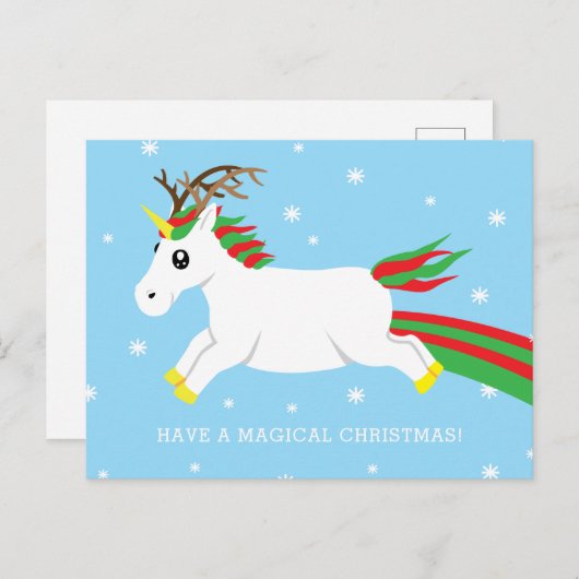 クリスマスのトナカイのユニコーンの魔法の休日の郵便はがき シーズンポストカード (正面/裏面)