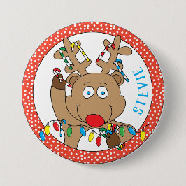 クリスマスのトナカイのライトラウンド 缶バッジ