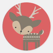 クリスマスのトナカイの丸い光沢のあるシール