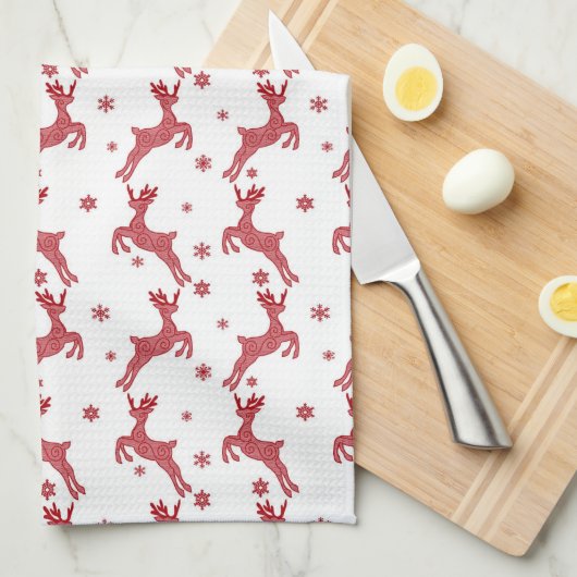 クリスマスのトナカイの休日の台所タオル キッチンタオル (四つ折り)