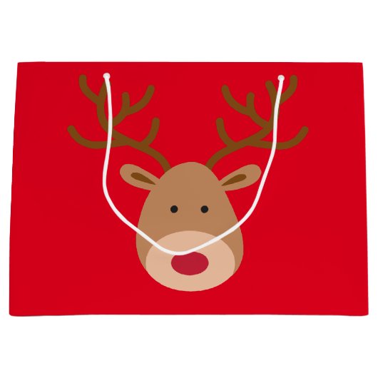 クリスマスのトナカイの光沢のあるギフトバッグ ラージペーパーバッグ (正面)