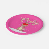 クリスマスのトナカイの大きい枝角のピンクの紙皿 ペーパープレート (アングル)