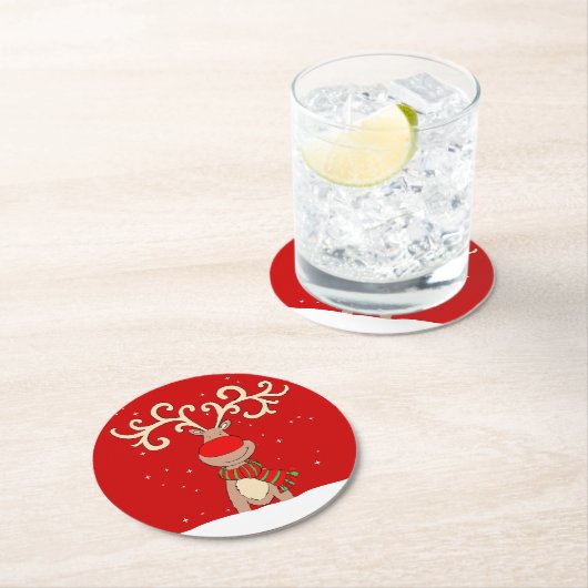 クリスマスのトナカイの大きい(雄ジカの)枝角の赤の紙のコースター ラウンドペーパーコースター (インサイチュ)