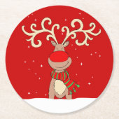 クリスマスのトナカイの大きい(雄ジカの)枝角の赤の紙のコースター ラウンドペーパーコースター (正面)