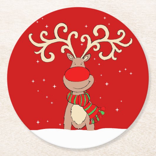 クリスマスのトナカイの大きい(雄ジカの)枝角の赤の紙のコースター ラウンドペーパーコースター (正面)