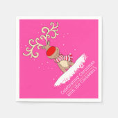 クリスマスのトナカイの大きなアントラーピパーソナライズされたンク スタンダードカクテルナプキン (正面)