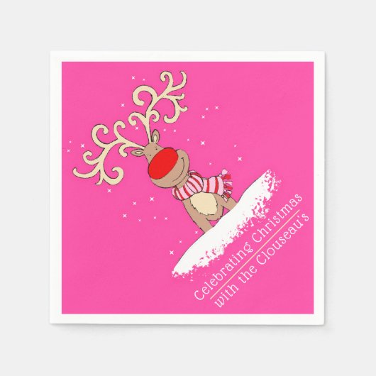 クリスマスのトナカイの大きなアントラーピパーソナライズされたンク スタンダードカクテルナプキン (正面)