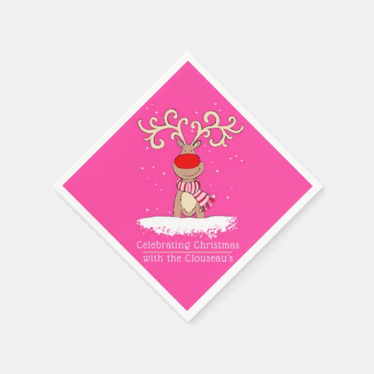 クリスマスのトナカイの大きなアントラーピパーソナライズされたンク スタンダードカクテルナプキン (角)