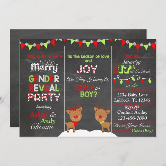 クリスマスのトナカイの性は招待状を明らかにします 招待状 (正面/裏面)